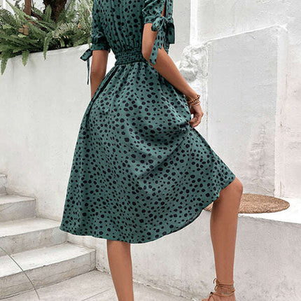 Women's New Waist Leopard Print Short Sleeve Dress - Très Elite