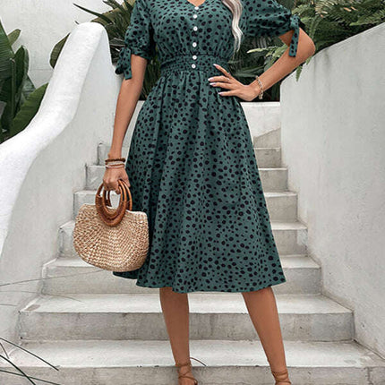 Women's New Waist Leopard Print Short Sleeve Dress - Très Elite