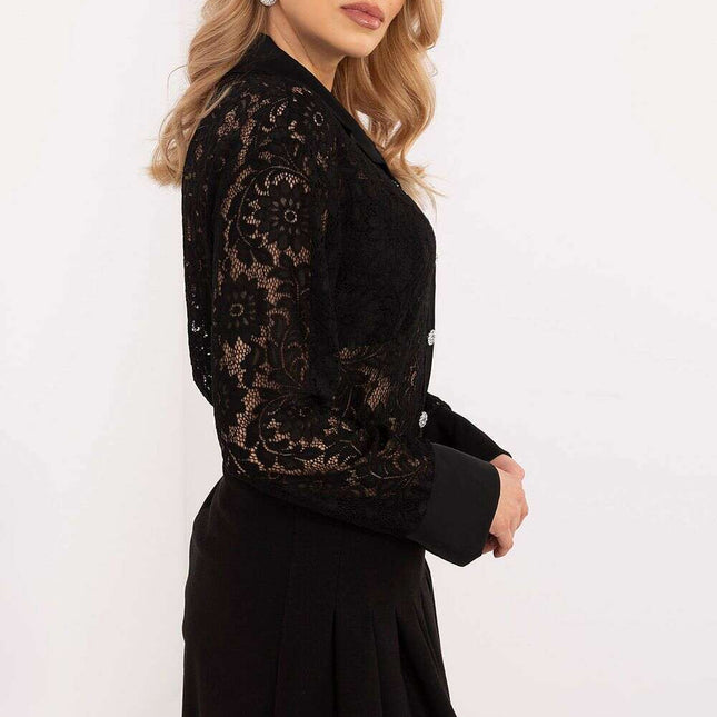 Womens Openwork Lace Black Long Sleeve Shirt 204970