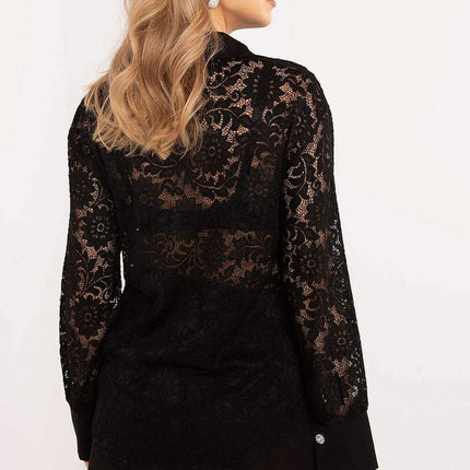 Womens Openwork Lace Black Long Sleeve Shirt 204970 - Très Elite