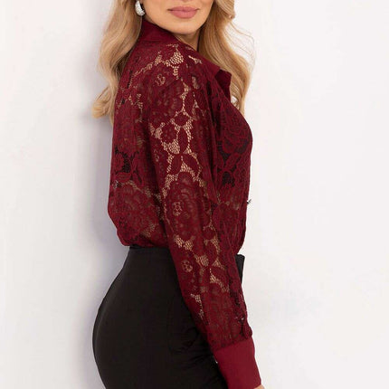 Womens Openwork Lace Black Long Sleeve Shirt 204970 - Très Elite