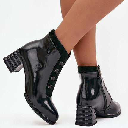 Women's Patent Leather Heeled Ankle Boots – Modern Gloss, Zip Closure - Très Elite