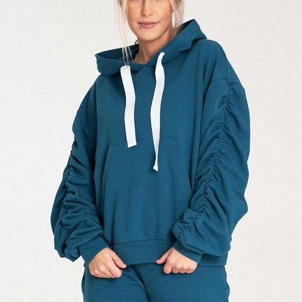 Women's Pleated Cotton Sweatshirt – Modern Comfort & Style