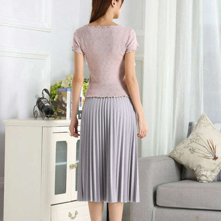Women's Pleated Knit Midi Skirt Spring-Summer - Très Elite