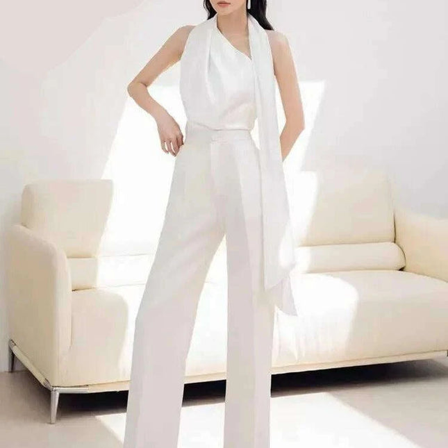 Women's Pleated Top & High Waist Wide Leg Pants Set