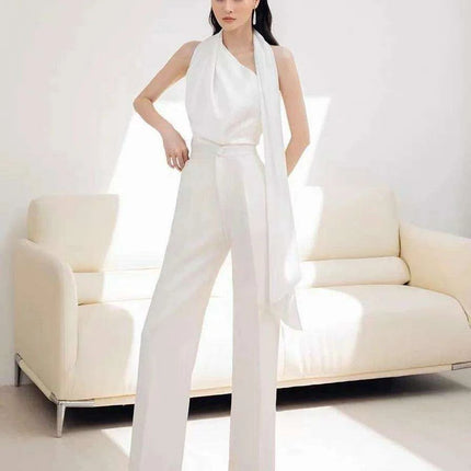 Women's Pleated Top & High Waist Wide Leg Pants Set