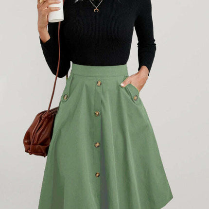 Women's Pocket Button Elegant Midi Skirt - Très Elite