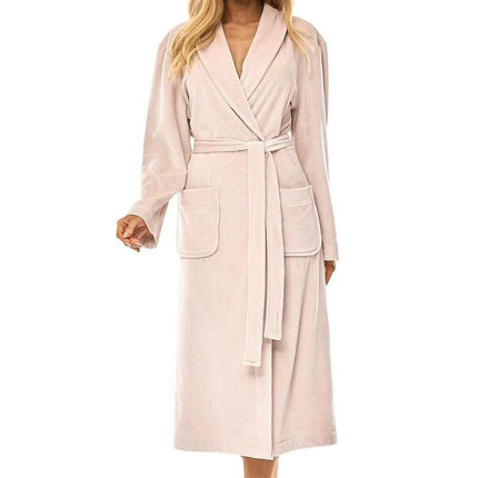 Women’s Quilted Knee-Length Bathrobe with Pockets & Tie Waist - Très Elite
