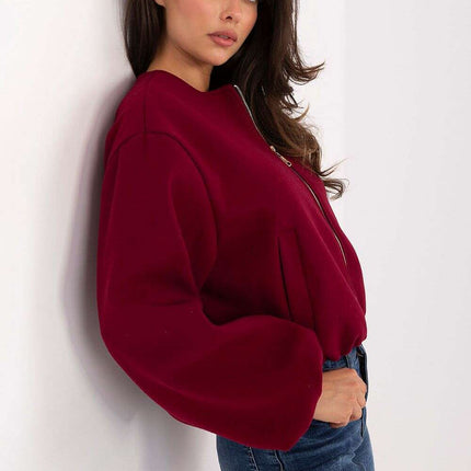 Womens Red Short Transitional Jacket Model 216702 With Zip - Très Elite