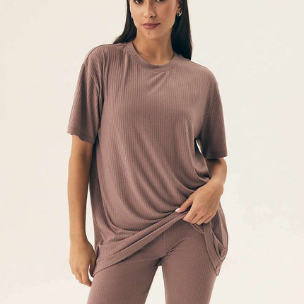 Women’s Ribbed Pajama Set – Breathable, Loose Fit Top & Shorts - Très Elite