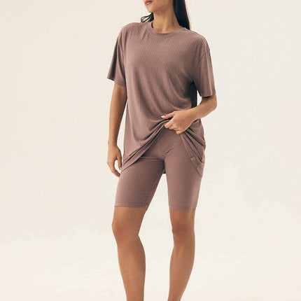 Women’s Ribbed Pajama Set – Breathable, Loose Fit Top & Shorts - Très Elite