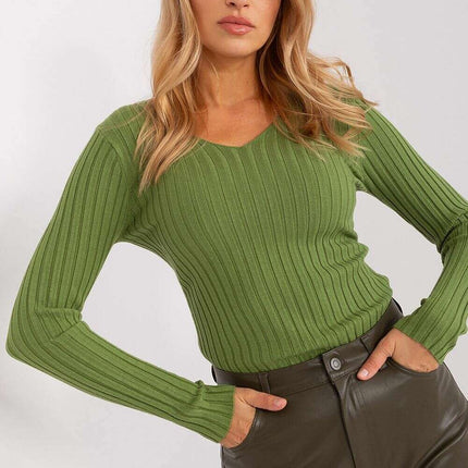 Women's Ribbed V-Neck Sweater – Soft Viscose Everyday Knit - Très Elite