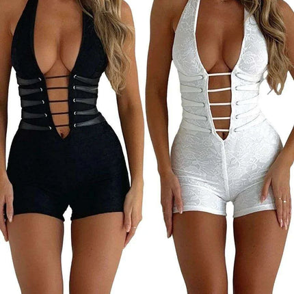 Women's Sexy Lace Jumpsuit Deep V Neck Backless Sleeveless - Très Elite
