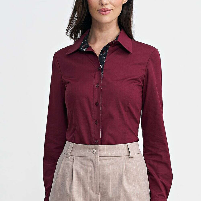 Womens Slim Fit Long Sleeve Button Front Elegant Shirt