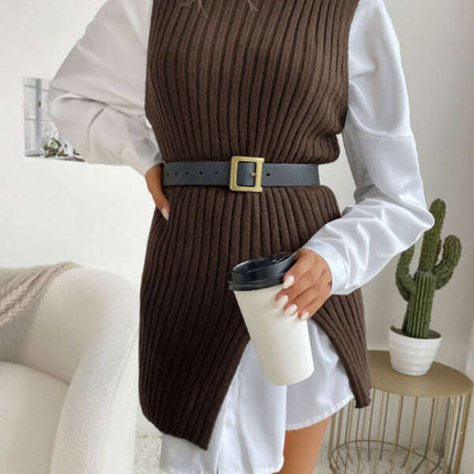 Women's Slit Solid Color Mid-Length Vest Sweater