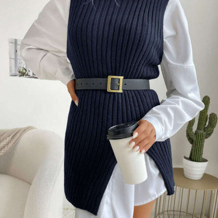 Women's Slit Solid Color Mid-Length Vest Sweater