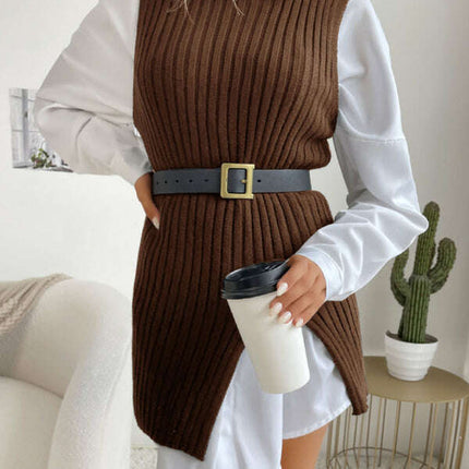 Women's Slit Solid Color Mid-Length Vest Sweater