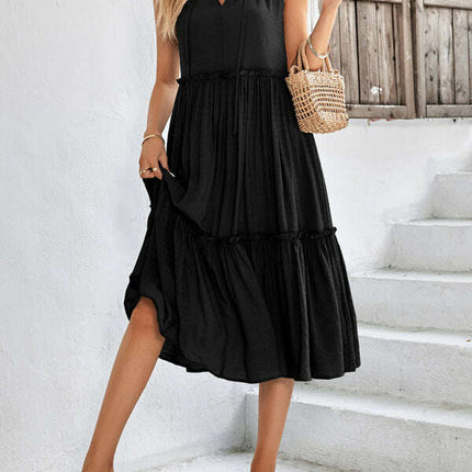 Women's Solid Color Casual V-Neck Sleeveless Loose Dress
