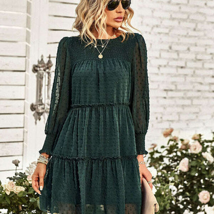 Women's Solid Color Elegant Jacquard Dress - Très Elite