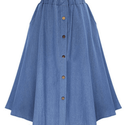 Women's Solid Denim Button-Front Skirt - Très Elite