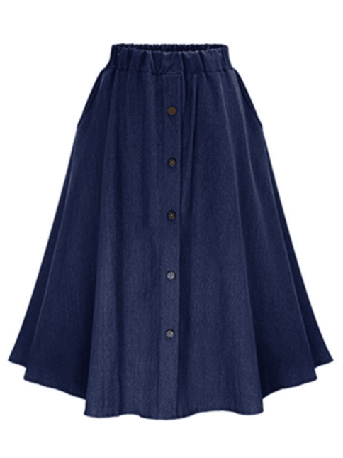 Women's Solid Denim Button-Front Skirt