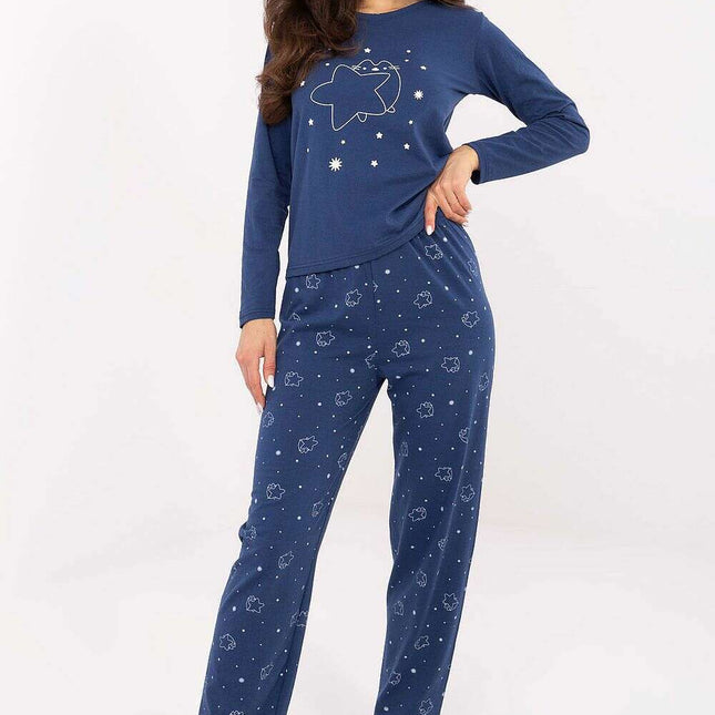 Women’s Star Print Pajama Set – 100% Cotton, Long Sleeve & Pants - Très Elite