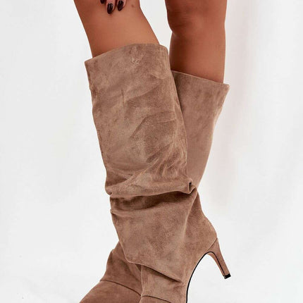 Women's Suede Heel Boots – Pointed Toe, Gathered Upper, Chic Comfort - Très Elite