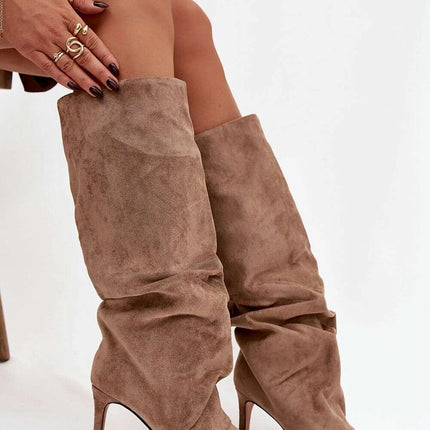 Women's Suede Heel Boots – Pointed Toe, Gathered Upper, Chic Comfort - Très Elite