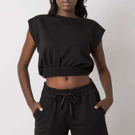 Womens Sweatshirt And Shorts Set Black Rue Paris Complete - Très Elite