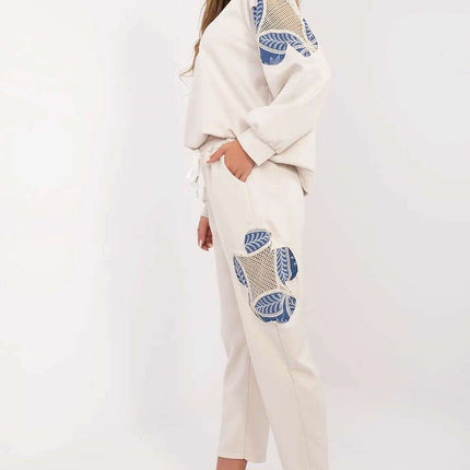 Womens Tracksuit Set 209494 Beige Openwork Embroidery - Très Elite