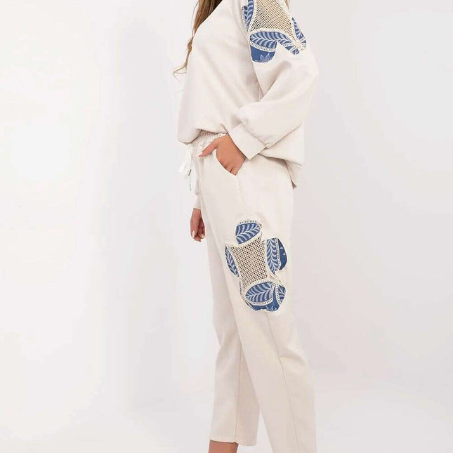 Womens Tracksuit Set 209494 Beige Openwork Embroidery