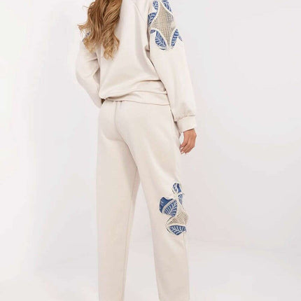 Womens Tracksuit Set 209494 Beige Openwork Embroidery - Très Elite