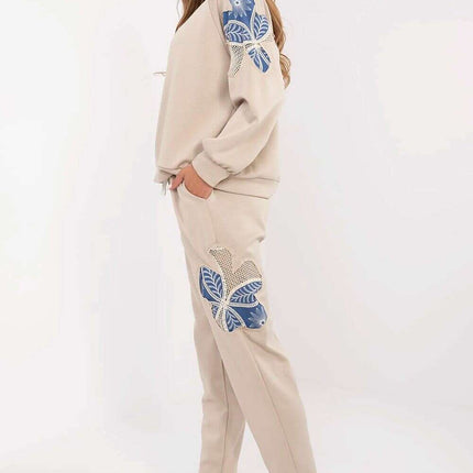 Womens Tracksuit Set 209494 Beige Openwork Embroidery - Très Elite