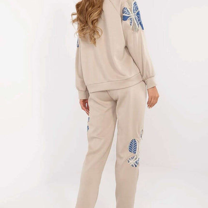 Womens Tracksuit Set 209494 Beige Openwork Embroidery - Très Elite