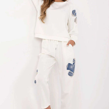 Womens Tracksuit Set 209494 Beige Openwork Embroidery - Très Elite
