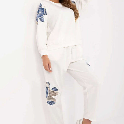Womens Tracksuit Set 209494 Beige Openwork Embroidery - Très Elite
