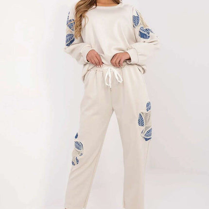 Womens Tracksuit Set 209494 Beige Openwork Embroidery - Très Elite