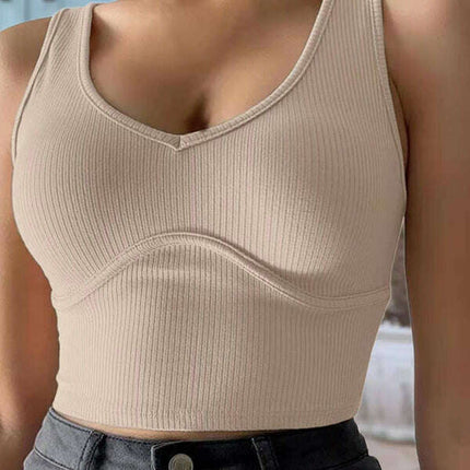 Women's V-Neck Stitching Stretch Solid Color Knit Tank Top - Très Elite
