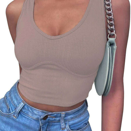 Women's V-Neck Stitching Stretch Solid Color Knit Tank Top