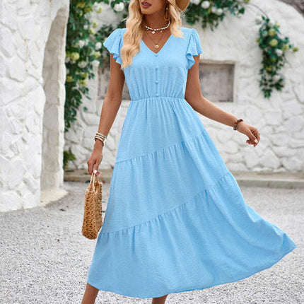 Women's V-neck ruffle sleeve layered dress - Très Elite