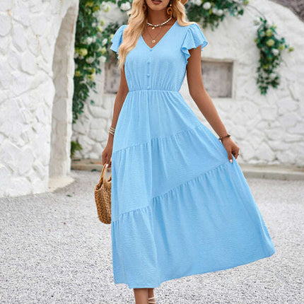 Women's V-neck ruffle sleeve layered dress - Très Elite