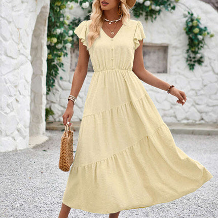 Women's V-neck ruffle sleeve layered dress - Très Elite