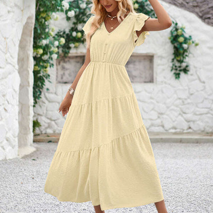Women's V-neck ruffle sleeve layered dress - Très Elite
