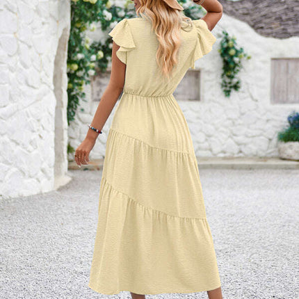 Women's V-neck ruffle sleeve layered dress - Très Elite