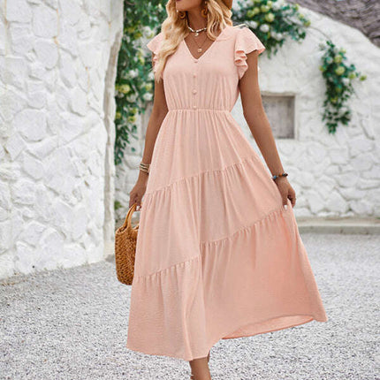 Women's V-neck ruffle sleeve layered dress - Très Elite