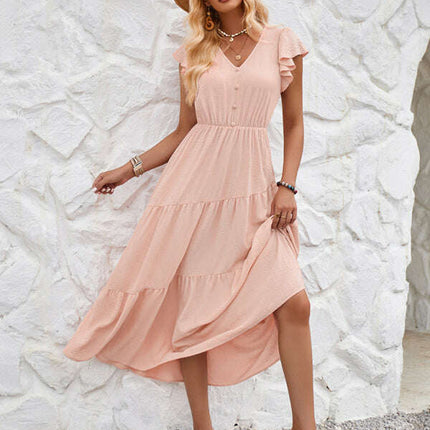 Women's V-neck ruffle sleeve layered dress - Très Elite