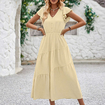 Women's V-neck ruffle sleeve layered dress - Très Elite