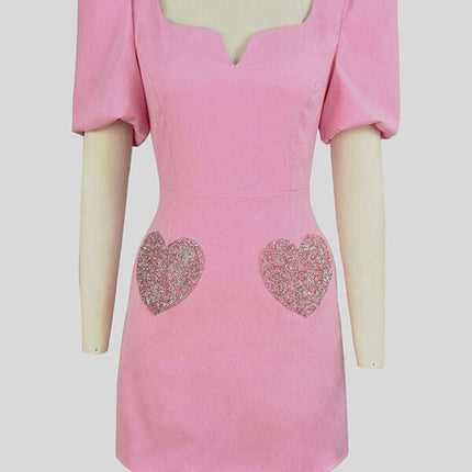 Women's V-neck sweet puff sleeve sequin dress - Très Elite