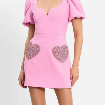 Women's V-neck sweet puff sleeve sequin dress - Très Elite