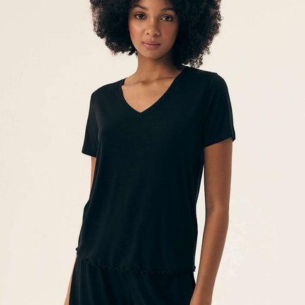 Women’s Viscose Pajama Set – Lace Trim, Short Sleeve Top & Shorts - Très Elite